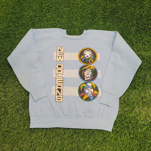 Vintage New-Orleans Sweatshirt Womens L 21x22 Boxy Mardi-Gras Mask - Picture 1 of 14